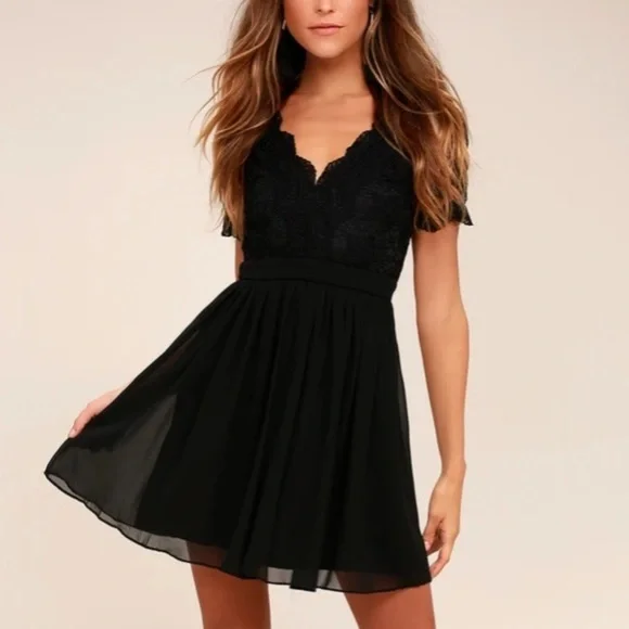 Angel in Disguise Black Lace Skater Dress black flowy mini dress size medium​​​